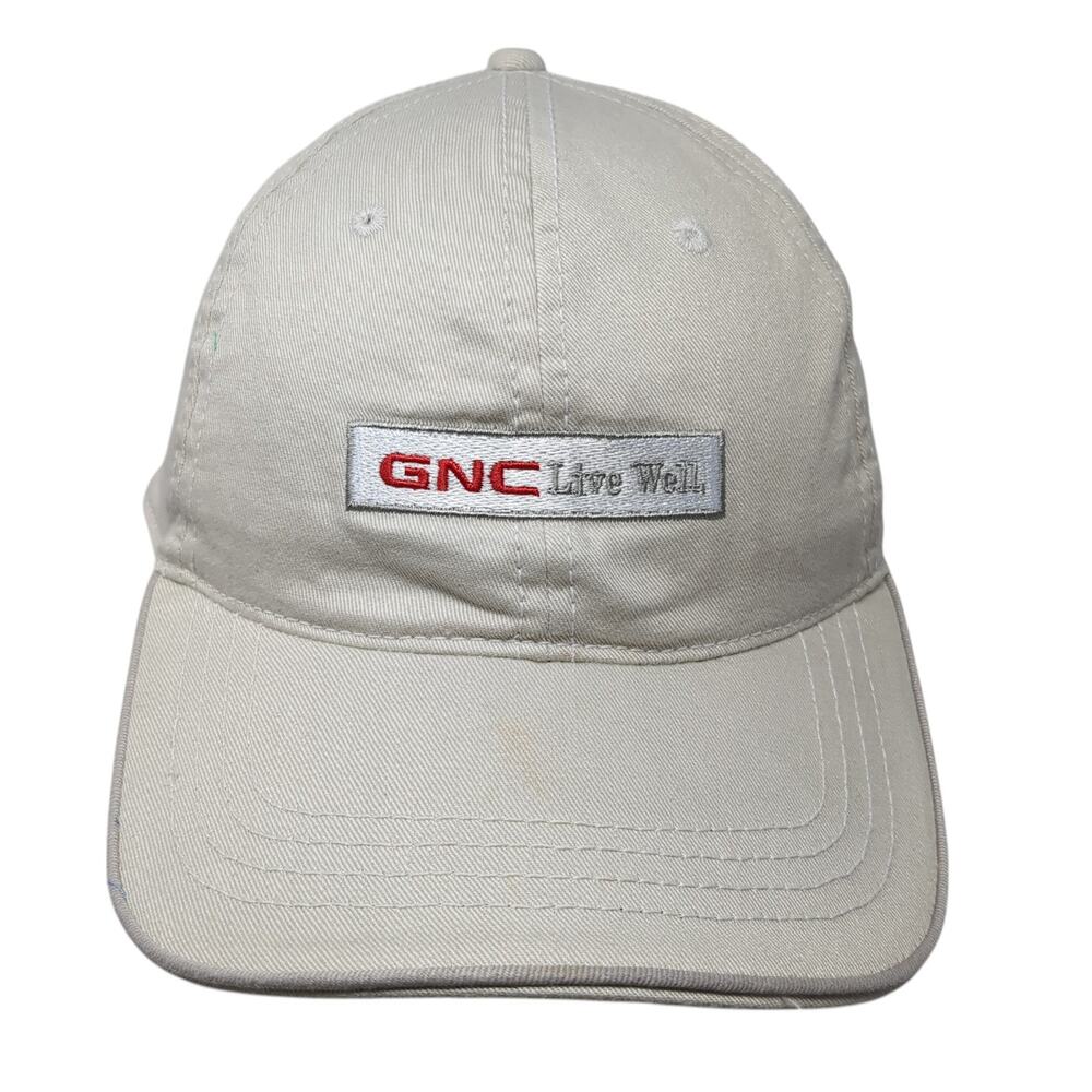 GNC Live Well Baseball Cap Beige One Size Adjustable Embroidered 6 Panel